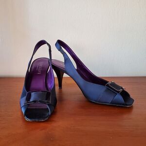 Vintage Amalfi by Rangoni Navy Silk Slingback Open Toe Heels Womens 8.5N Italian
